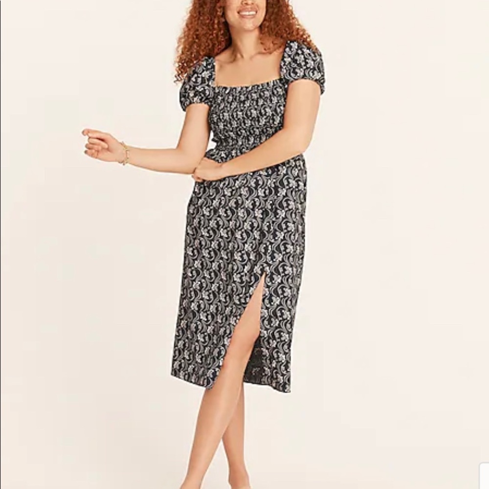 Short-sleeve smocked dress in starry swirl